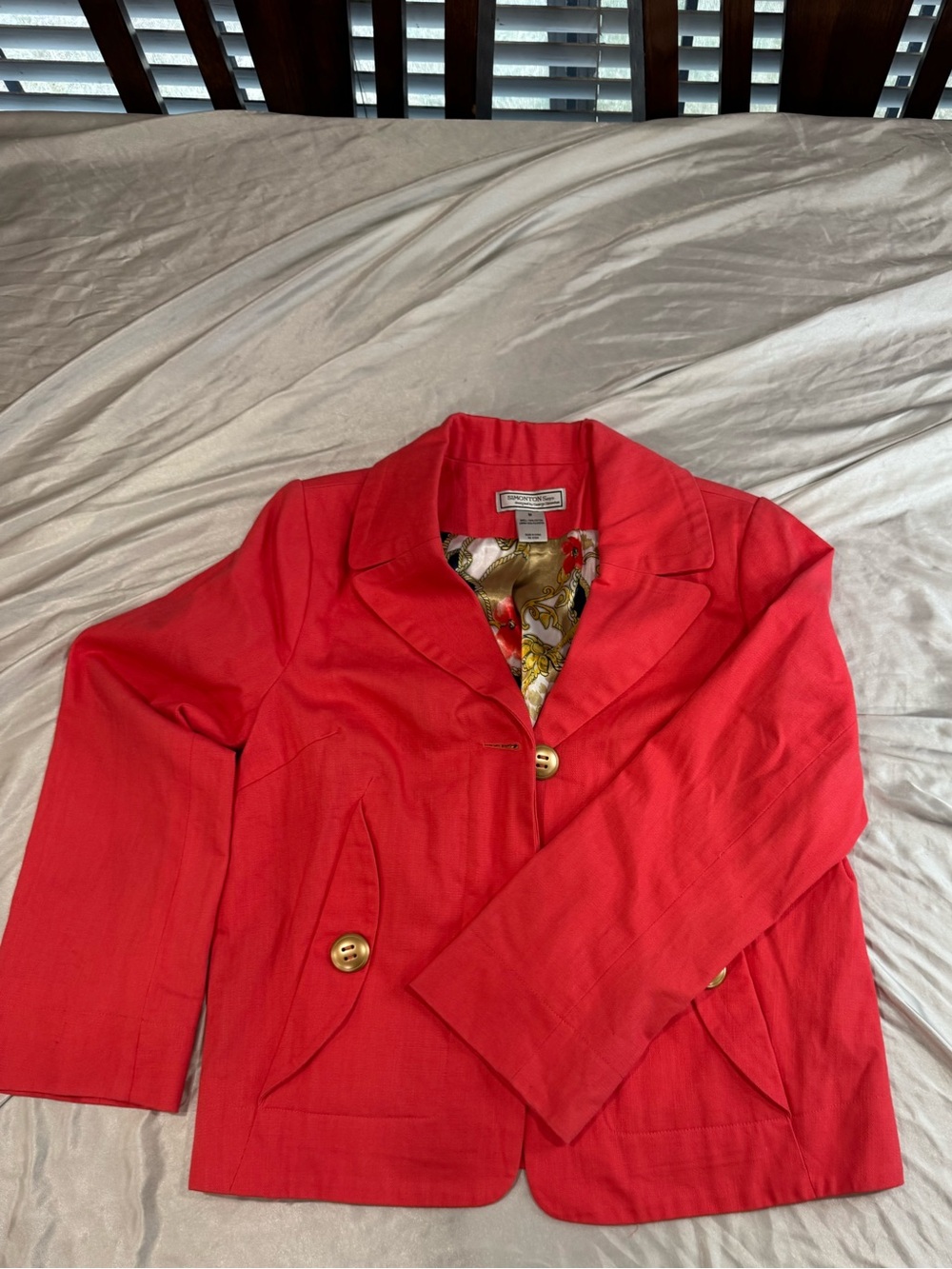 Simonton Says George Simonton Coral Cotton Jacket Blazer Size M
